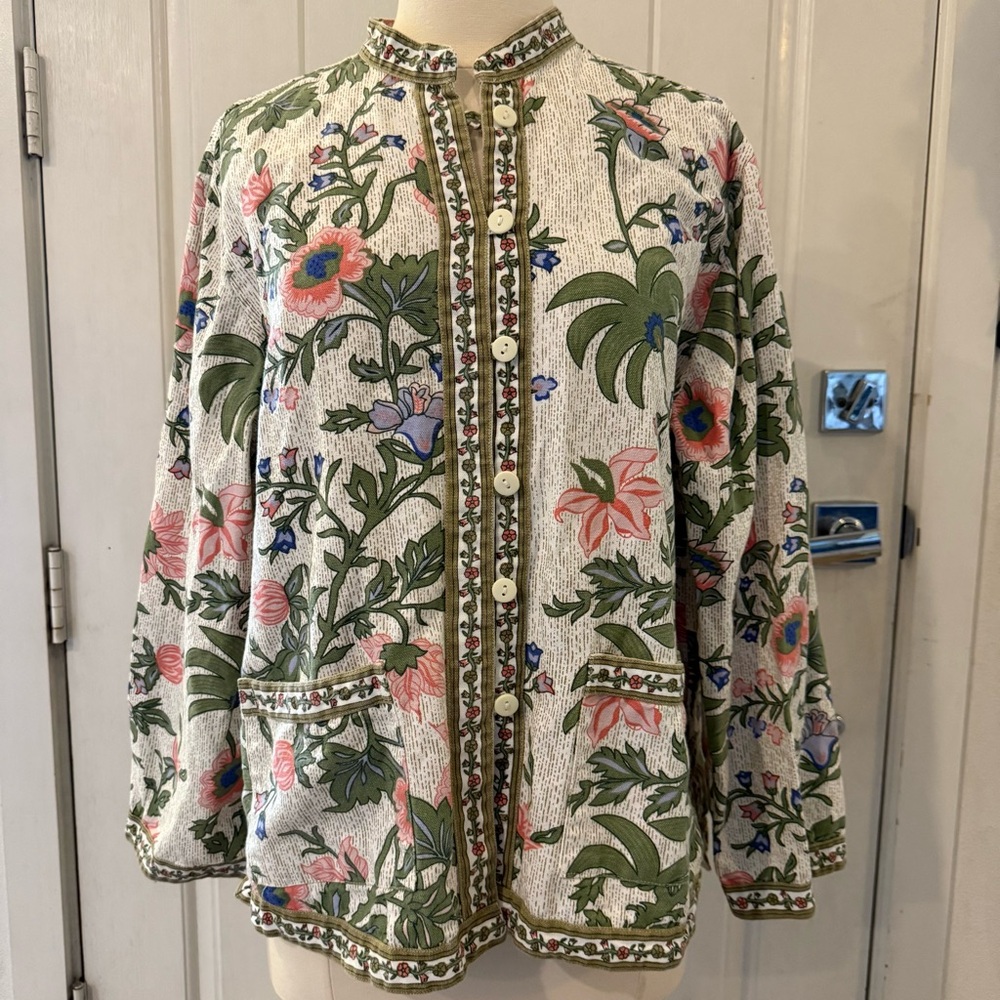 Haband Floral Cotton Top with Green and Pink Accents